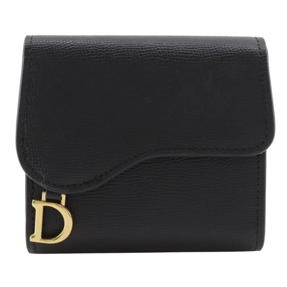 Dior Compact Wallet Calf Black Trifold Wallet